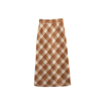 A Paradise For Awakening Casual Long Skirts Women's Coffee Plaid