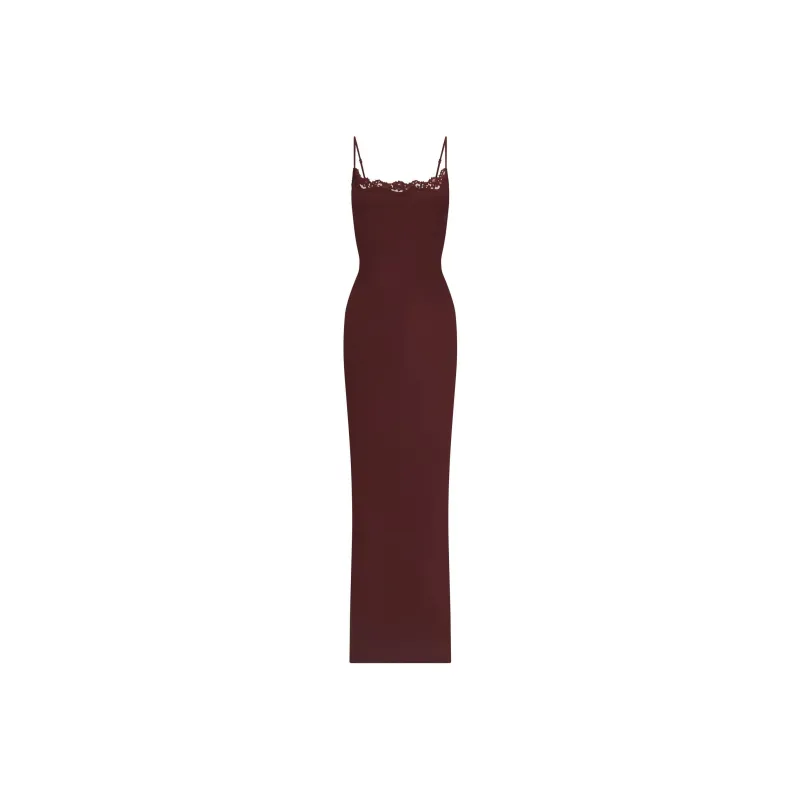 SKIMS FW24 FITS EVERYBODY LACE LONG SLIP DRESS Slip Dresses Women's OXBLOOD/Ox Blood-0