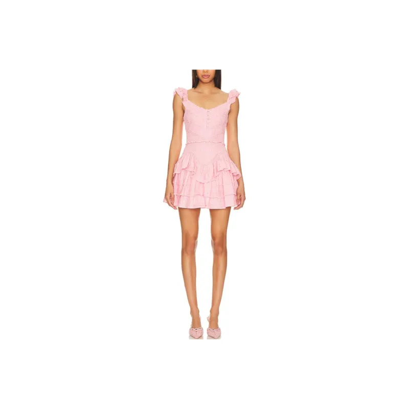 LOVESHACKFANCY Brin Smocked Midi Dress-0