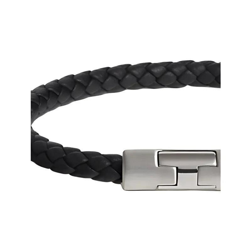 HERMES Calfskin Palladium-Plated Bangles Unisex Black-1