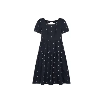 Mo Han Yi Mei Short Sleeved Dress Women's Navy Blue