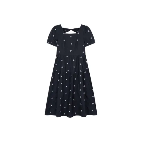 Mo Han Yi Mei Short Sleeved Dress Women's Navy Blue