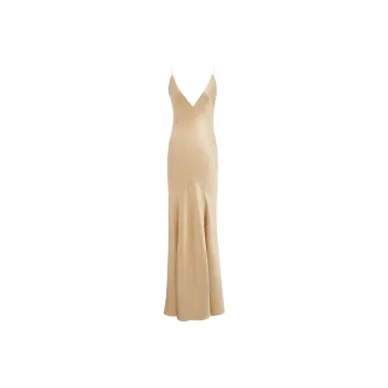 SAINT LAURENT V Neck Sleeveless Satin Dress