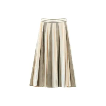 OVV Casual Long Skirts Women's Khaki Green Patchwork 01