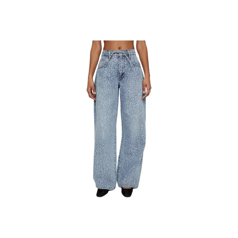 NASTY GAL Washed Leopard Print Jean Jeans Women's Washed Blue-0