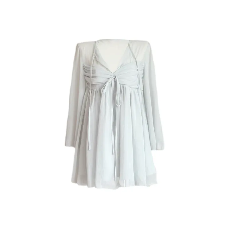 Udon House Long Sleeved Dress Women's Mint Ice Blue-0