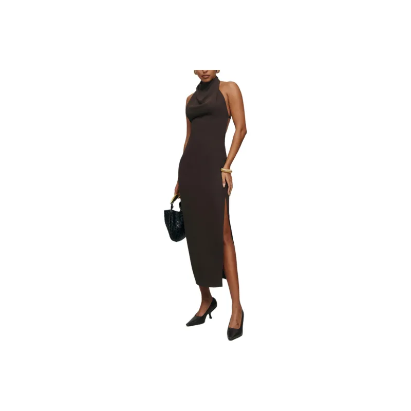 REFORMATION Helia Dress Sleeveless Dress Women's Black Brown-0