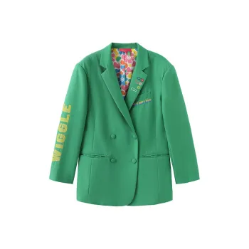 Wiggle Wiggle Letter Embroidery Loose Fit Business Suit Women's Green