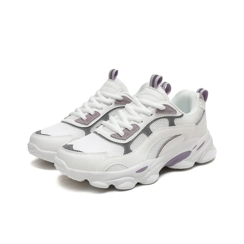 Binary Height Increasing Breathable Low Top Chunky Sneakers Women's White Purple-2