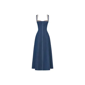 MONTSAND SS25 Denim Blue Corset Midi Dress Slip Dress Women's Blue