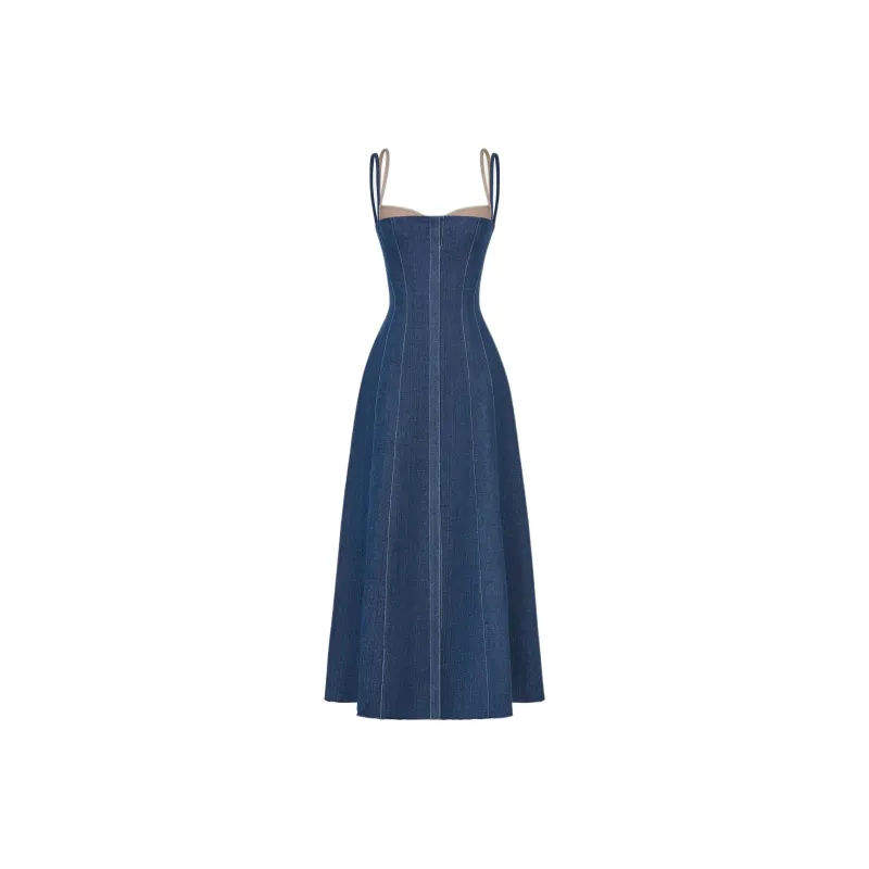 MONTSAND SS25 Denim Blue Corset Midi Dress Slip Dress Women's Blue-0
