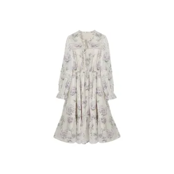 XIANGYING Long Sleeved Dress Women's Beige