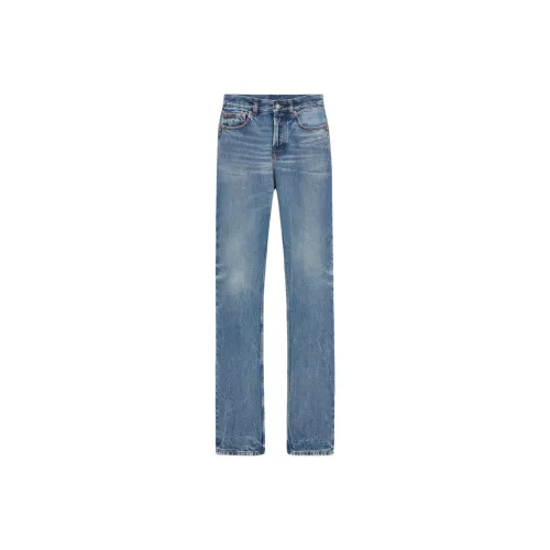 SAINT LAURENT Logo-Patch Straight Jeans 'Blue'