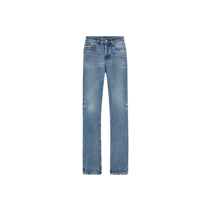 SAINT LAURENT Logo Patch Straight Jeans 'Blue'-0