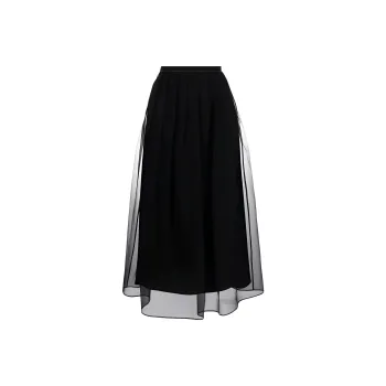 Brunello Cucinelli Pleated Tulle Midi Skirt