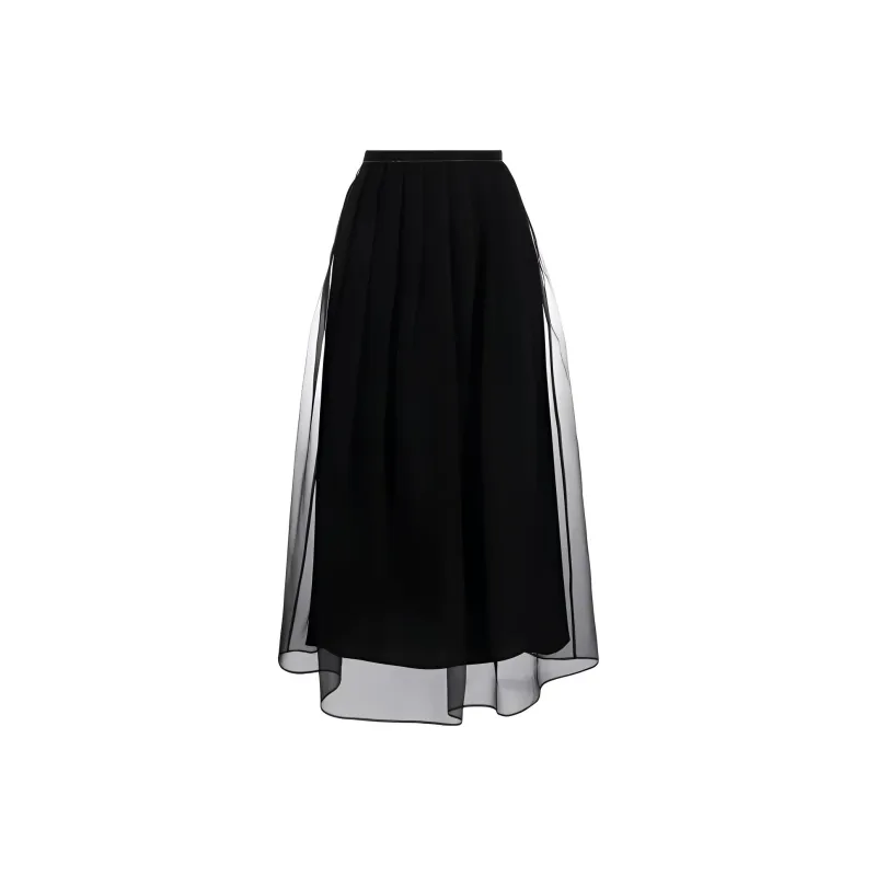 Brunello Cucinelli Pleated Tulle Midi Skirt-0