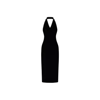 BALMAIN Halterneck Fitted Waist Midi Dress