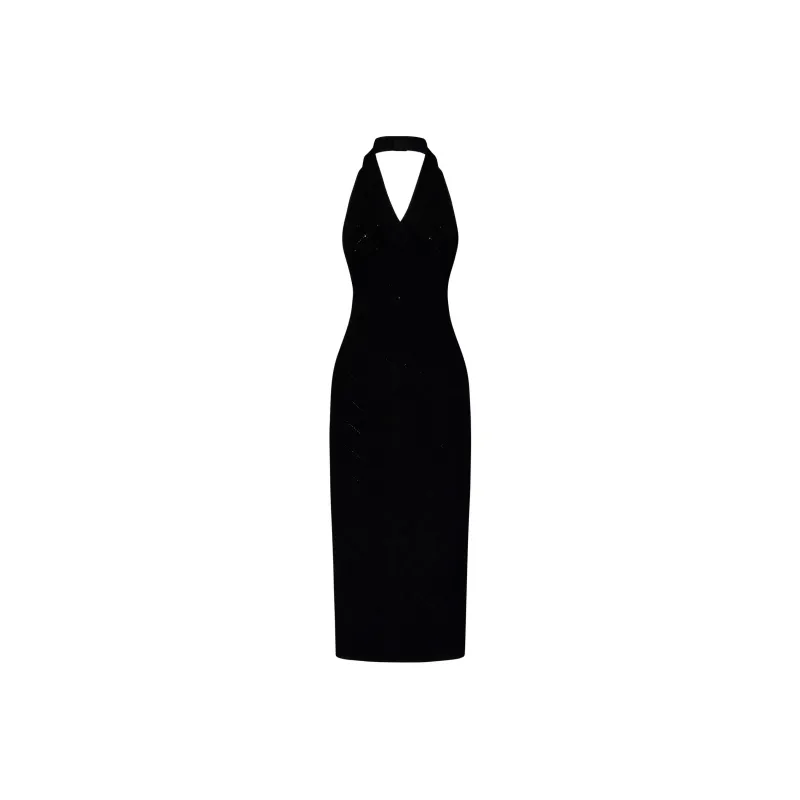 BALMAIN Halterneck Fitted Waist Midi Dress-0