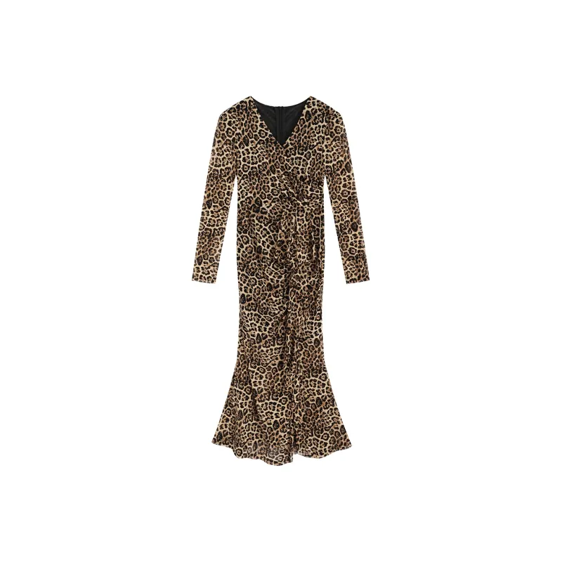 Garbege Long Sleeved Dresses Women's Leopard Print-0