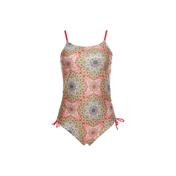 Selmark One Piece Swimsuits Women's Yellow Tone Print