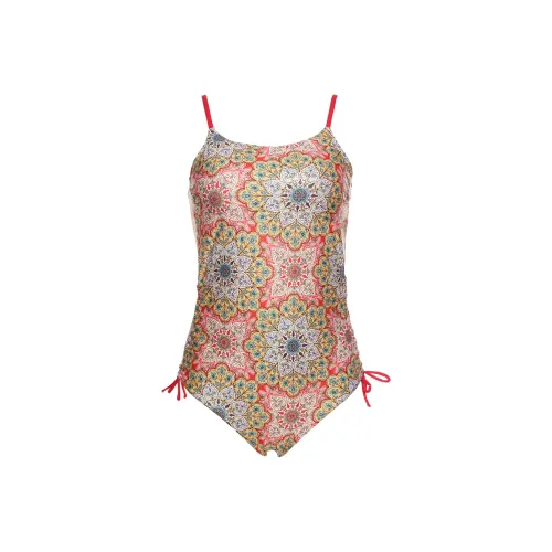 Selmark One Piece Swimsuits Women's Yellow Tone Print