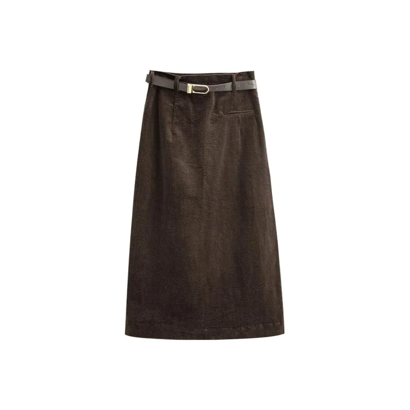 Olrain Casual Long Skirts Women's Dark Coffee-0