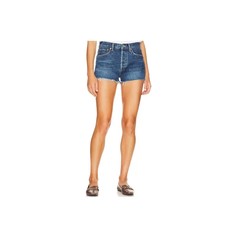 AGOLDE Parker Raw cut Denim Shorts-0