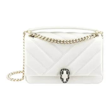 BVLGARI Cow Leather Crossbody Bag Large Size Women's White