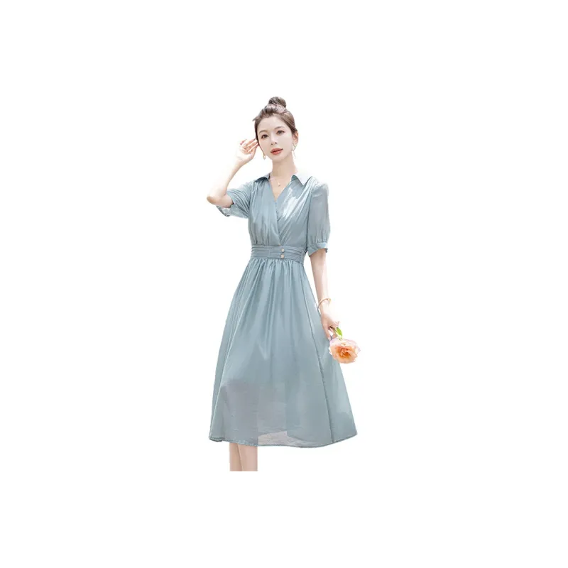 Cypress House Short Sleeved Dress Women's Light Blue-0