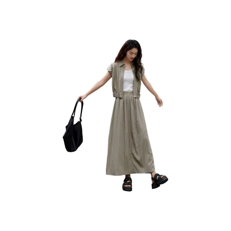 Dme Two Piece Skirt Sets Women's Khaki-0