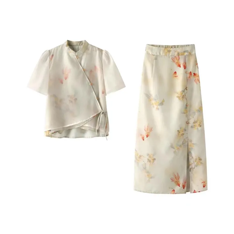 GLEE DIARY Two Piece Skirt Sets Women's Apricot-0