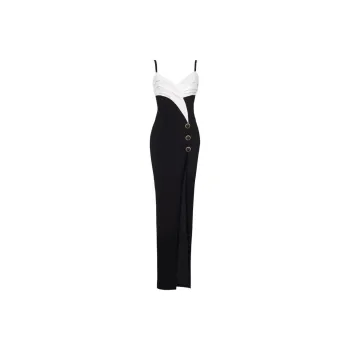 BALMAIN Two Tone Long Crepe Dress