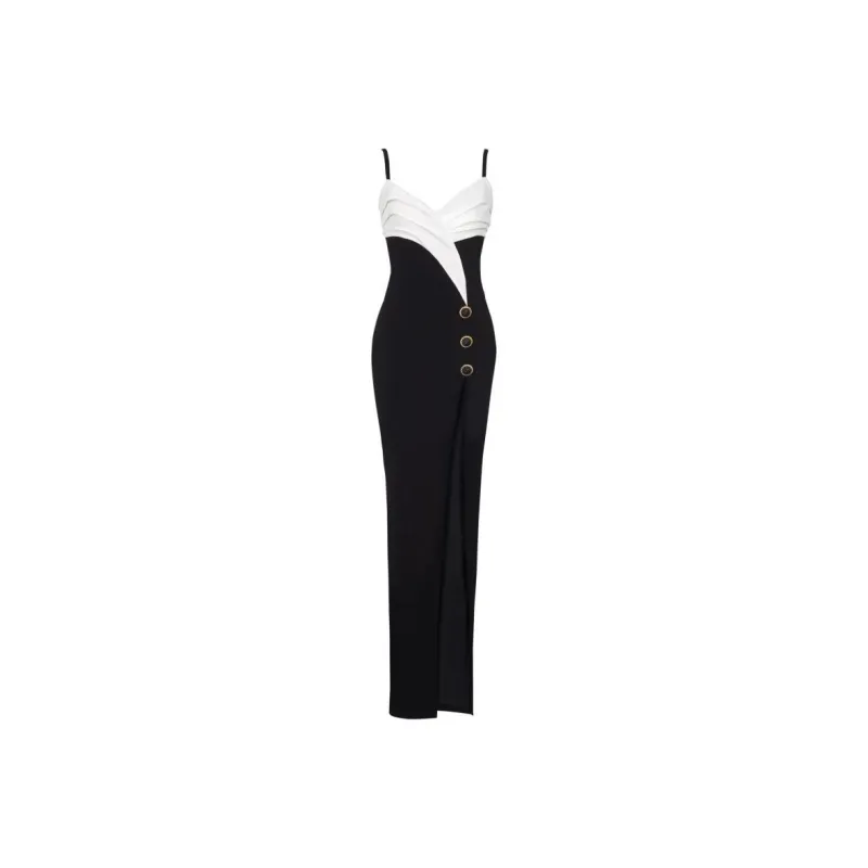 BALMAIN Two Tone Long Crepe Dress-0