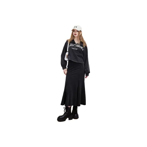ELF SACK Two Piece Skirt Sets Women's Distressed Dark Gray