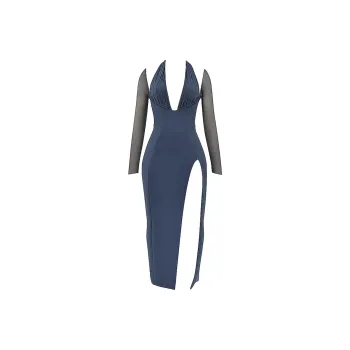 HOUSE OF CB EVANGELINA Long Sleeved Dress Women's SLATE/Dark Gray Blue