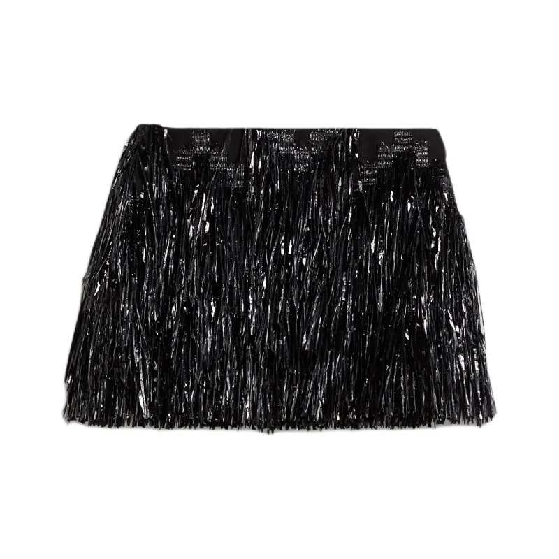 SCANLAN THEODORE Tinsel Fringe Mini Skirt Casual Short Skirts Women's Black-0