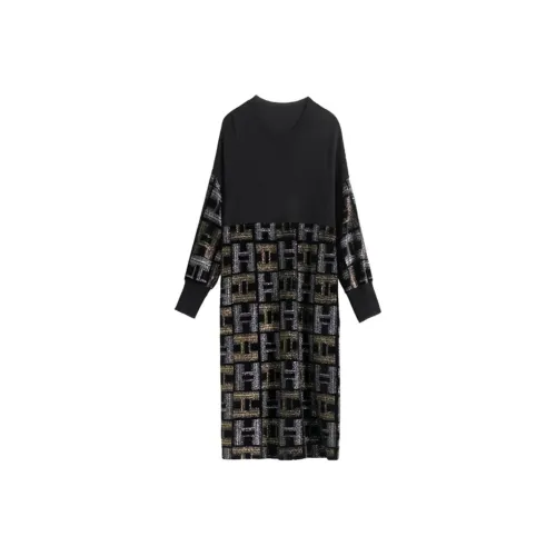 Mapping Long Sleeved Dresses Women's Black