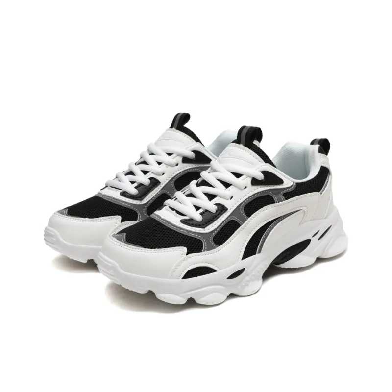 Binary Abrasion Resistant Low Top Chunky Sneakers Women's White Black-2