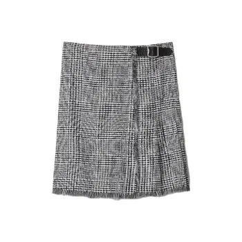 Burberry Plaid Check Pleated Fringed Mini Skirt