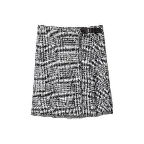 Burberry Plaid Check Pleated Fringed Mini Skirt