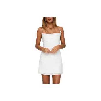 PRINCESS POLLY CELENA MINI DRESS LIGHT BLUE BURNOUT Slip Dresses Women's White/White