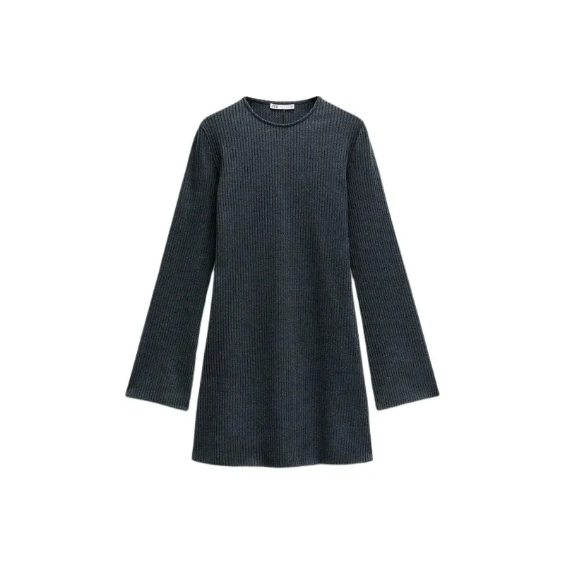 ZARA Long-Sleeved Dresses Women's Zebra Print Gray-0