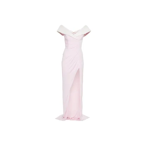 BALMAIN Draped Off Shoulder Slit Maxi Dress