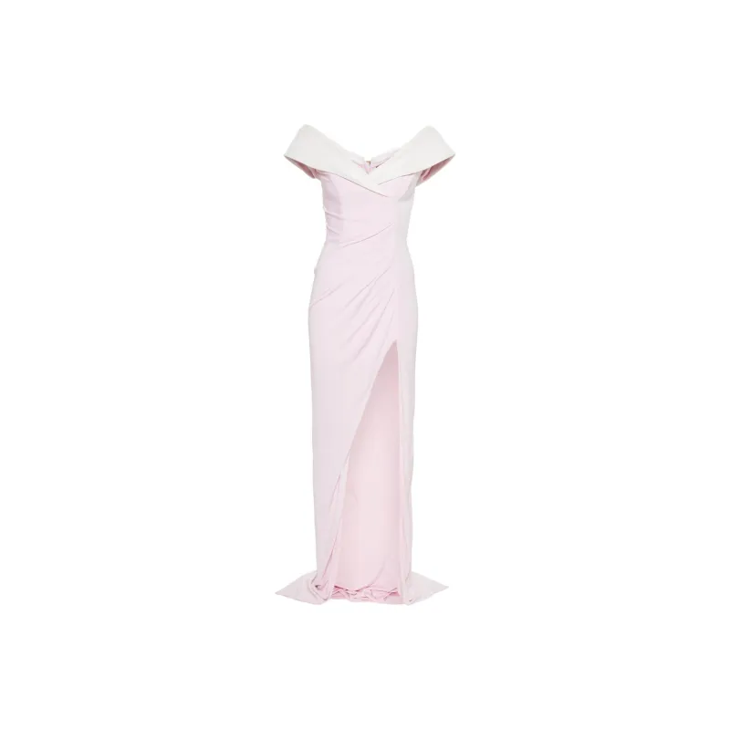 BALMAIN Draped Off-Shoulder Slit Maxi Dress-0