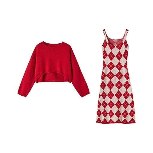 Dme Two Piece Skirt Sets Women's Red-0