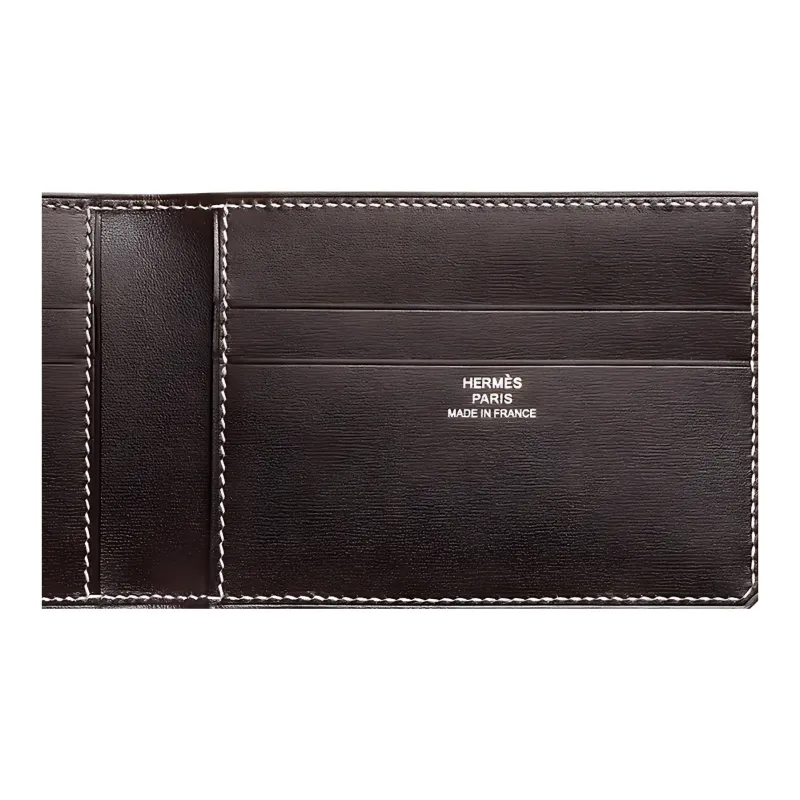 HERMES Box Leather Card Holder Women's 47 Chocolate-2