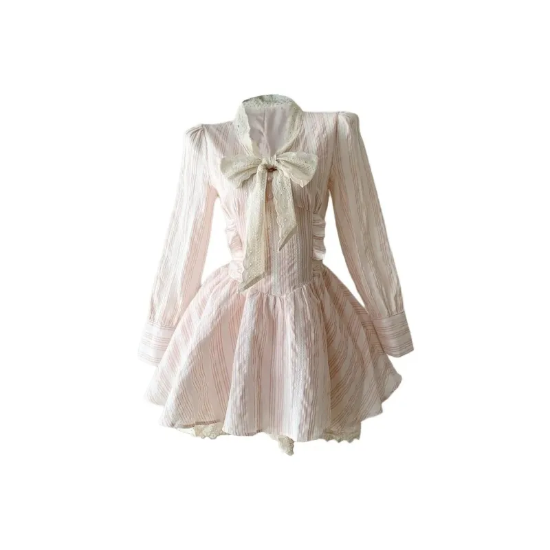XIAOJUCHUANLI Long Sleeved Dresses Women's Pink White-0