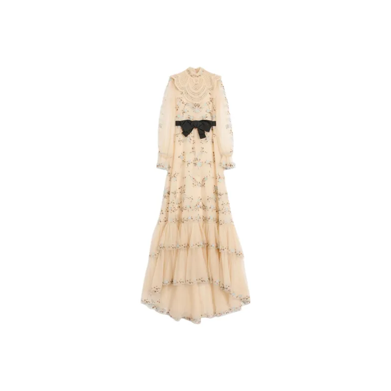 Valentino SS25 Long Sleeved Dresses Women's Apricot-0