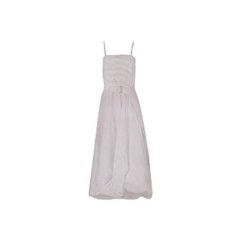 Brunello Cucinelli Multi Stripe Poplin Belted Bubble Hem Dress