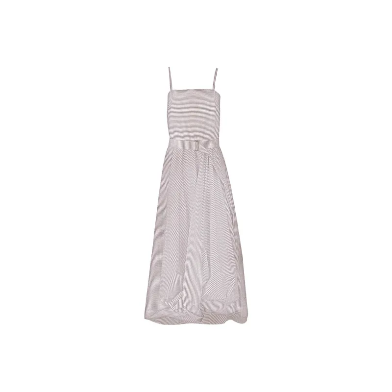 Brunello Cucinelli Multi Stripe Poplin Belted Bubble Hem Dress-0